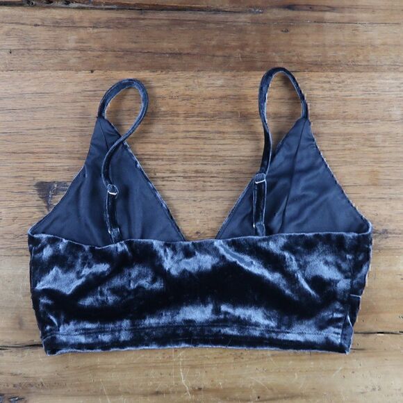 FOREVER 21 BLACK VELVET CROP TOP ADJUSTABLE STRAP BRA TOP LINED SIZE SMALL - Picture 4 of 5